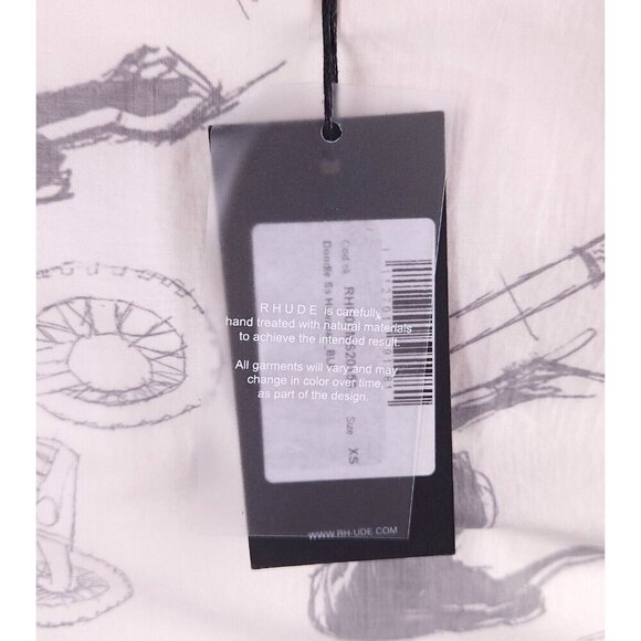Rhude Doodle Hawaiian Shirt Size XS White Gray Unisex styling NWT - Picture 7 of 13